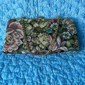 Tapestry Clutch With 14” Gold Chain Handle